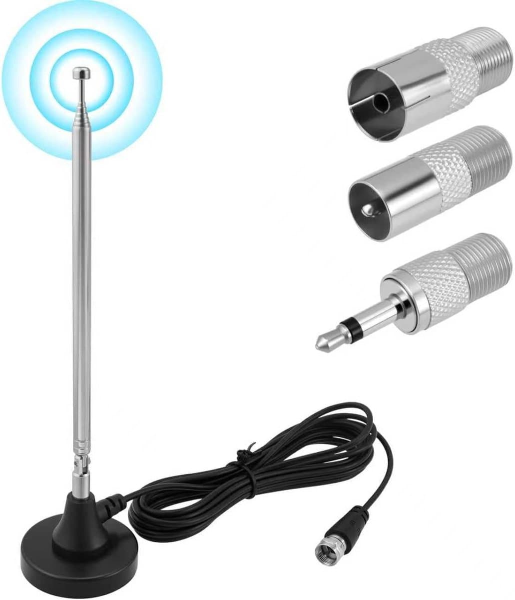 Antenne-Binnen - FM-Radio-Antenne - Magnetische-Voet - 3m-Coaxkabel - Inclusief-3-Adapters - HiFi-Stereo-Ontvangst - Universeel — afbeelding 1