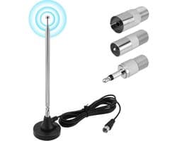 Antenne-Binnen - FM-Radio-Antenne - Magnetische-Voet - 3m-Coaxkabel - Inclusief-3-Adapters - HiFi-Stereo-Ontvangst - Universeel