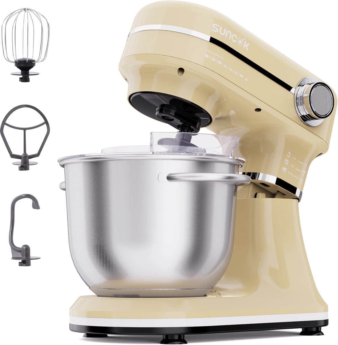 SUNCOK Keukenmixer, krachtige motor van 1500W, met twee roestvrijstalen mengkommen (4,5 l en 5,5 l), multifunctionele deeghaak, geschikt voor bakken en kneden van deeg. — afbeelding 1