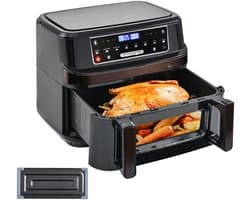 Heteluchtfriteuse – Airfryer - Airfryer Oven XXL - 12L - Dubbele Kookkamer Instelbaar - 2000W - 240V - 8 Voorgeprogrammeerde Programma's - LED Touchscreen - Kijkvenster - Zwart