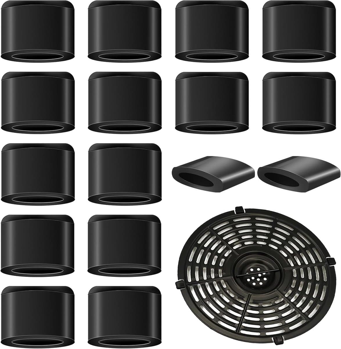 16-delige set van krasbestendige rubberen beschermhoezen, siliconen pads, rubberen voetjes voor airfryer bakplaten, rubberen dempingspads voor airfryer, vervangingsonderdelen en accessoires, geschikt voor airfryer bakplaten (zwart). — afbeelding 1