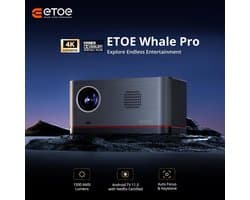 ETOE Whale Pro Projector, Android TV 11.0, 1500 ANSI, 1080P Native 4K Decoding, Auto Focus/Keystone, Dual Band WiFi, Dolby Audio, Home Theater