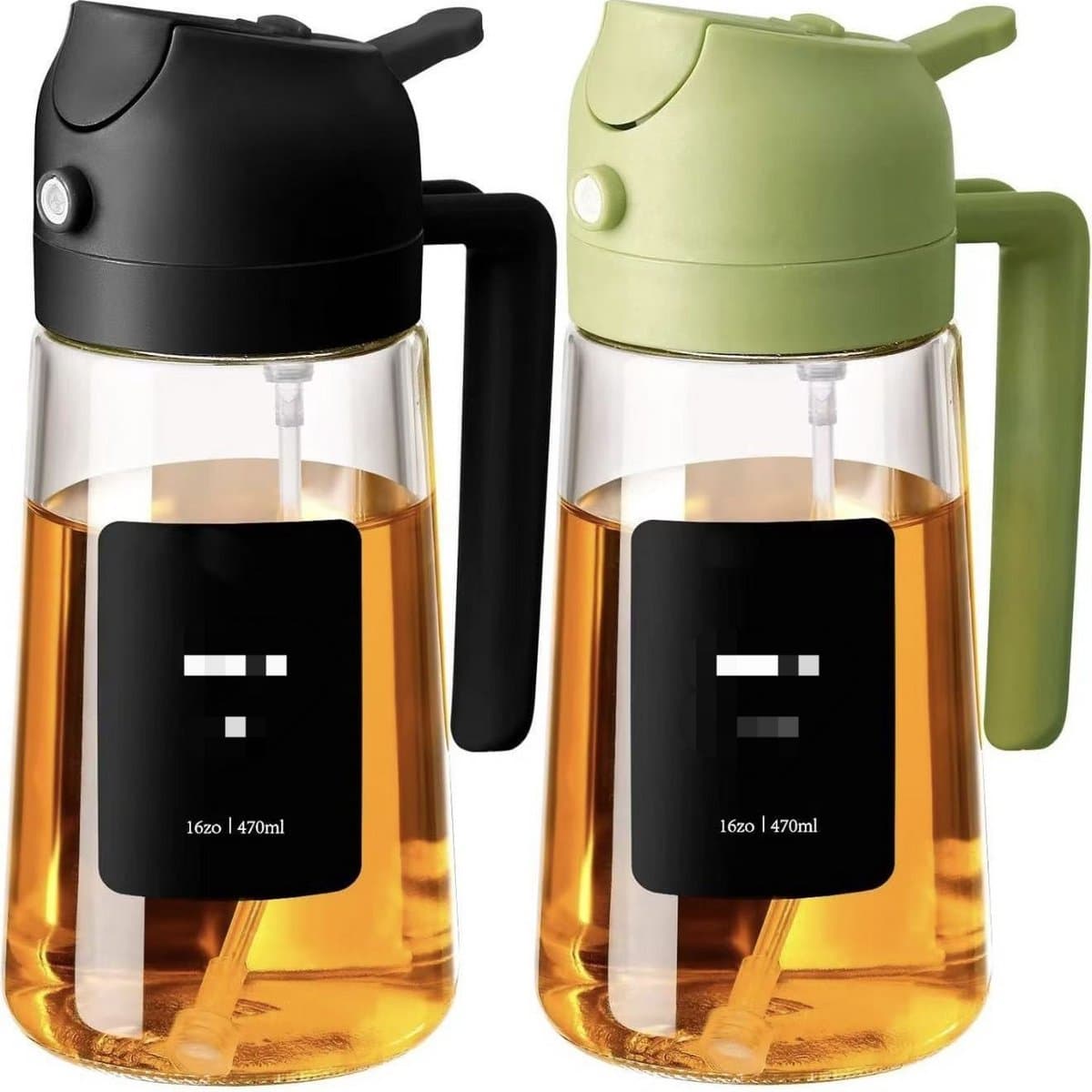 Keuken huishoudelijke spuit-en-giet 2-in-1 oliekan, oliefles, eetbare oliecontainer, grote capaciteit, olijfolieverdeler en oliesprayfles - 16 oz/470 ml, lichtbestendige oliekan, geschikt voor keuken, airfryer, koken, salades en barbecue, stijl 4 — afbeelding 1
