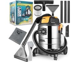 COIL Wasstofzuiger - Voor tapijten en meubelbekleding - 4-in-1 - 25L - Nat- en Droogzuiger + Wasfunctie + Blaasfunctie | Filterreinigingsfunctie I 19 kPa | 5L Detergenttank | HEPA-filter I Accessoires Set