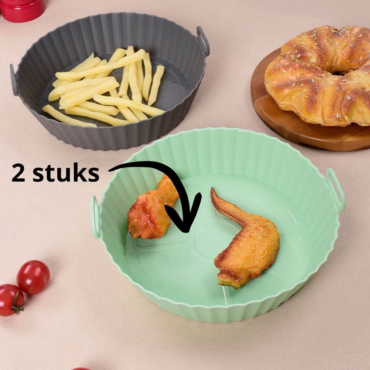 Zi.NU Airfryer Siliconen Bakjes (2 stuks ) 20cm - Airfryer silicone Accessoires - lichtgroen - W010 — afbeelding 1