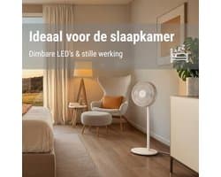 Staande ventilator met afstandsbediening, zwenkfunctie, 8 snelheden en timer, stil en energiezuinig, wit