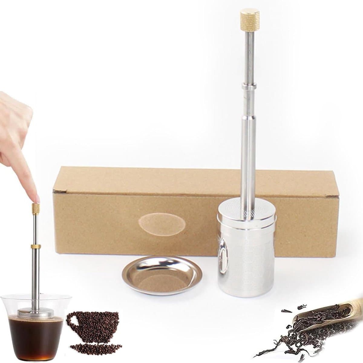 Draagbare koffie- en theefilterpers voor thuis en onderweg met roestvrijstalen filter | French Press System | Koffie- en theebereider met theezeef | Koffiezetfilter | Twee-in-één systeem voor koffie en thee — afbeelding 1