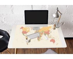 Muismat XXL 120x80 cm - Bureau onderlegger - Bureau mat Wereldkaart - Realistisch - Beige - Bureaumat - Gaming mousepad xl - Bureaulegger groot - Computer deskmat