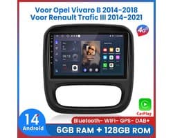 Awesafe 6GB+128GB Autoradio - Geschikt Voor Opel Vivaro B 2014 t/m 2018 - Geschikt Voor Renault Trafic III 2014 t/m 2021 - Draadloze Carplay Android Auto - Touchscreen - GPS Navigatie 4G WiFi - Bluetooth Radio - 8 Kern V1PRO — afbeelding 1