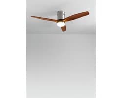 CREATE - Plafondventilator 40W silent 100% hout (Ø132cm) (ruimtes 10m²-25m²) - Nikkel / Donker hout - Met licht - Afstandsbediening - WIND CALM NATURAL WOOD