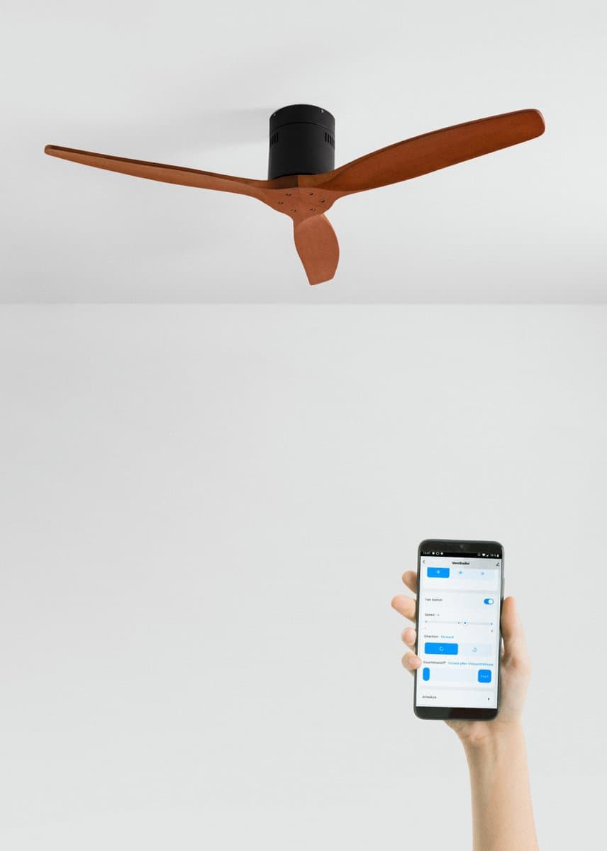 CREATE - Plafondventilator 40W silent 100% hout (Ø132cm) (ruimtes 10m²-25m²) - Zwart / Donker hout - Geen licht - WIFI + Afstandsbediening - WIND CALM NATURAL WOOD — afbeelding 1