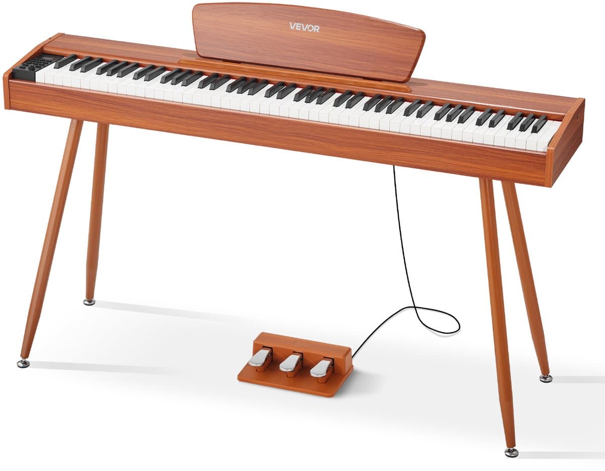 VEVOR Digitale Piano, 88 Toetsen Volledig Gewogen, Aanslaggevoelig Elektrisch Pianotoetsenbord met Muziekstandaard, Drievoudig Pedaal, Voeding, 280 Toetsen, Ondersteunt Draadloze Verbinding, voor Beginners, Houtkleur — afbeelding 1