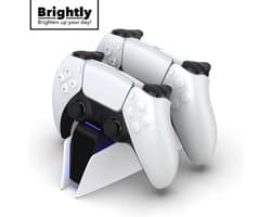 Brightly® Oplaadstation geschikt voor Sony Playstation 5 DualSense Controller - LED Indicatie - PS5 Oplaadstation - Controller Oplader - PS5 accessoires - Dual Oplader - Charging Dock - Wit