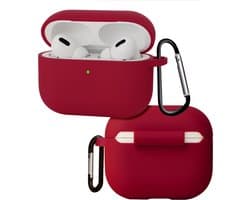 Hoes - Geschikt voor Apple Airpods Pro 3 - Siliconen Hoesje met Clip - Silicone Case Cover - Wijnrood