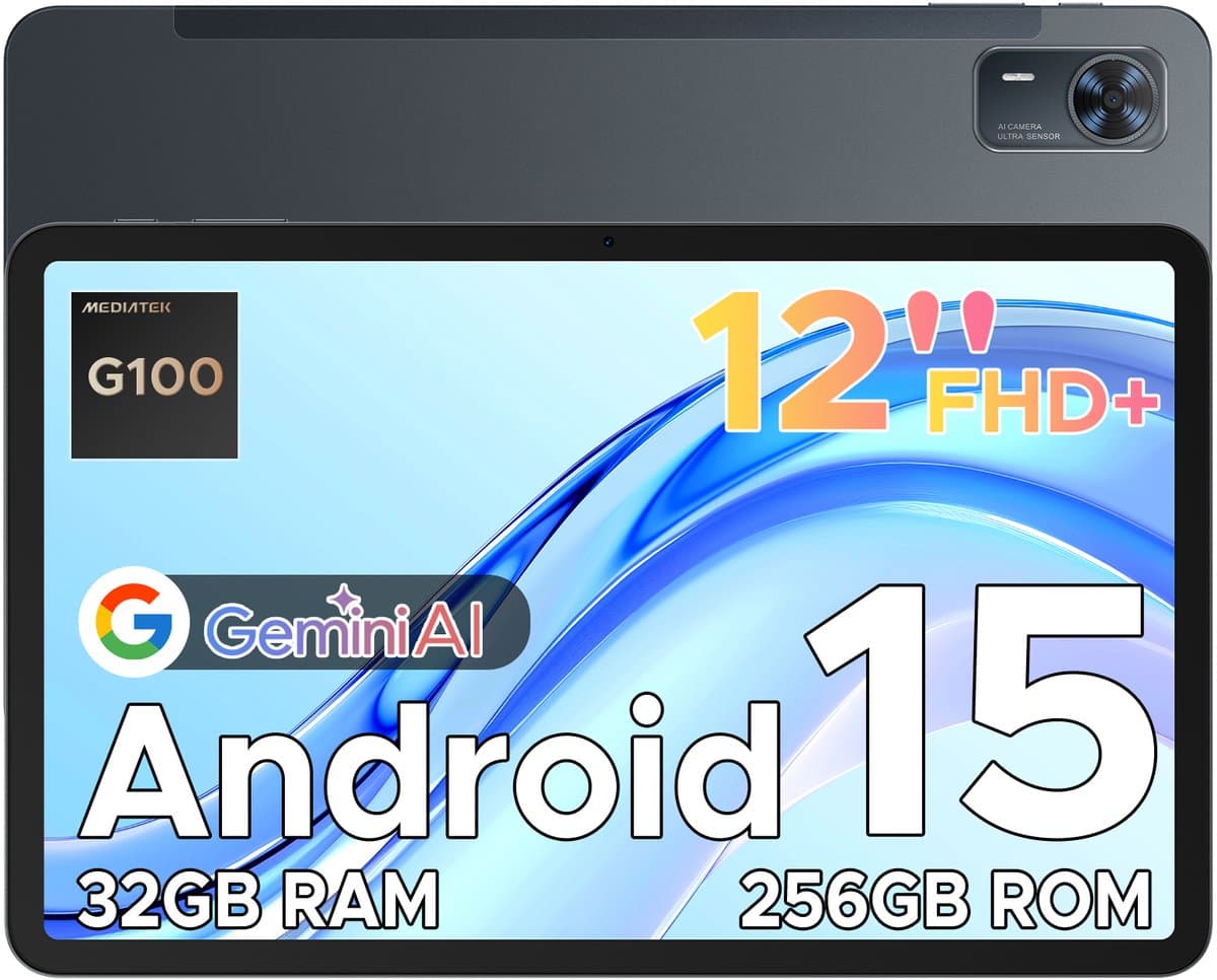 Doogee Tab E3+ -Tablet-Android 15- 12 inch 90Hz FHD+ - 4G LTE-Gemini AI-32GB ROM+256GB ROM(2TB TF)-Helio G100-8800mAh/18W-Vier luidsprekers-Face ID-5G Wi-Fi-A GPS-GPS-Grijs — afbeelding 1