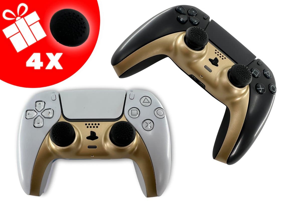 TURQERO Playstation 5 controller faceplate - PS5 Controller behuizing - PS5 accessoires - Goud - Geschikt voor playstation 5 controller- Inclusief Thumb Grips — afbeelding 1