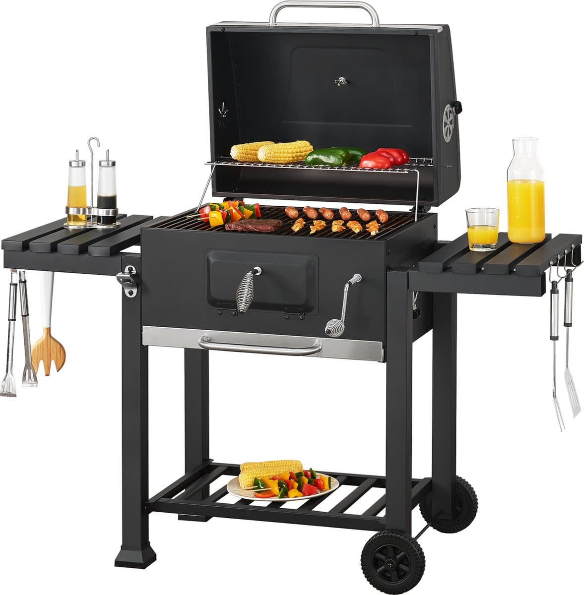 Houtskool BBQ Arnad met deksel 105x135x47,5 cm zwart casa.pro — afbeelding 1