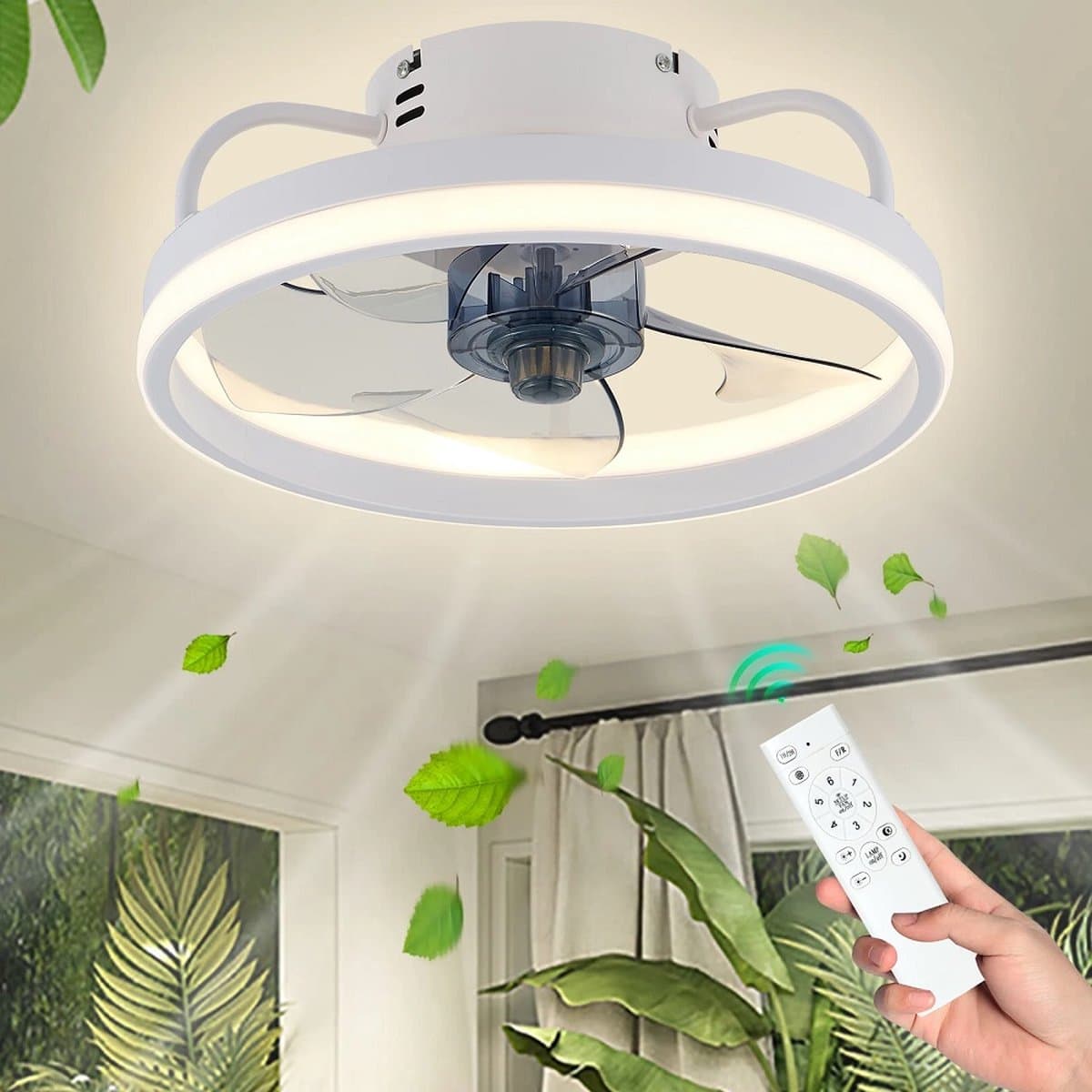 Ventilator Lamp - Plafondventilator - Wit - Smart Lamp - Met Dimmer - 3 Standen Ventilator - Keuken Lamp - Woonkamerlamp - Moderne lamp — afbeelding 1