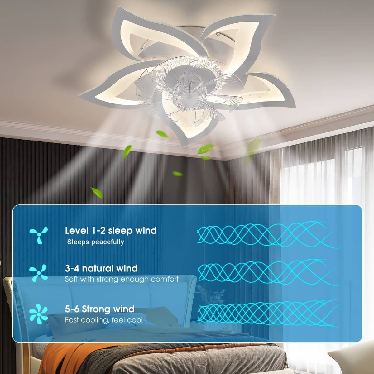 Plafondventilator met led verlichting - afstandsbediening - dimbaar - bloem - zwart - woonkamer - slaapkamer - keuken - 64 cm — afbeelding 1