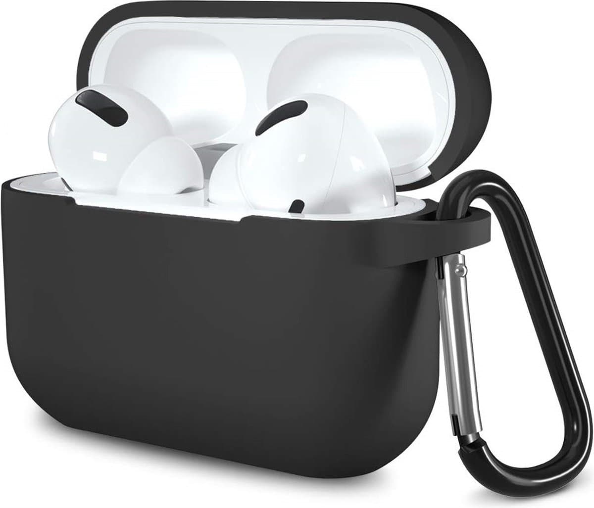 Hoesje geschikt voor Airpods Pro 2019 - Schokbestendig siliconen Case Silicone met clip - Zwart — afbeelding 1