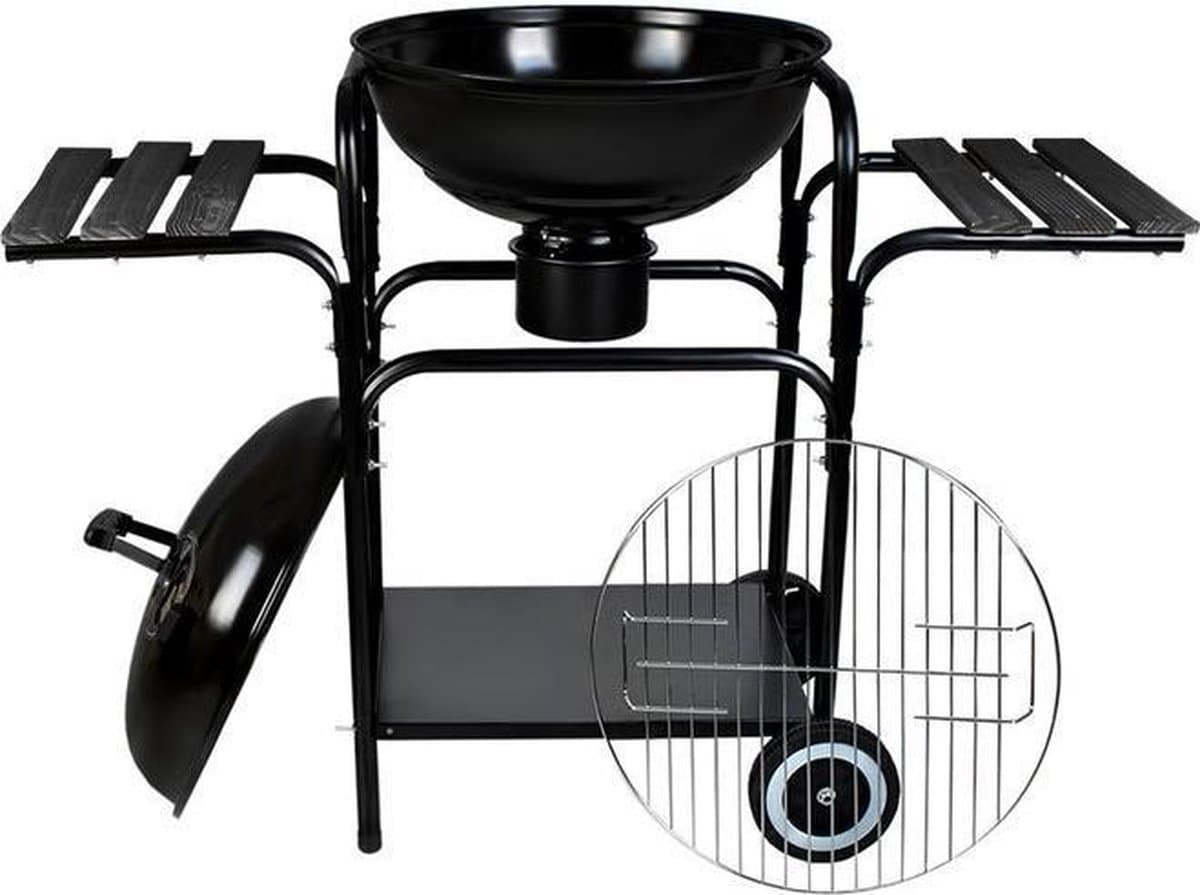 EASTWALL Charcoal Grill barbecue - BBQ met zijtafel - Mobiele houtskool barbecue - Ø 46.5 cm - RVS - Zwart — afbeelding 1
