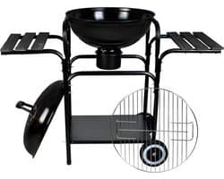 EASTWALL Charcoal Grill barbecue - BBQ met zijtafel - Mobiele houtskool barbecue - Ø 46.5 cm - RVS - Zwart
