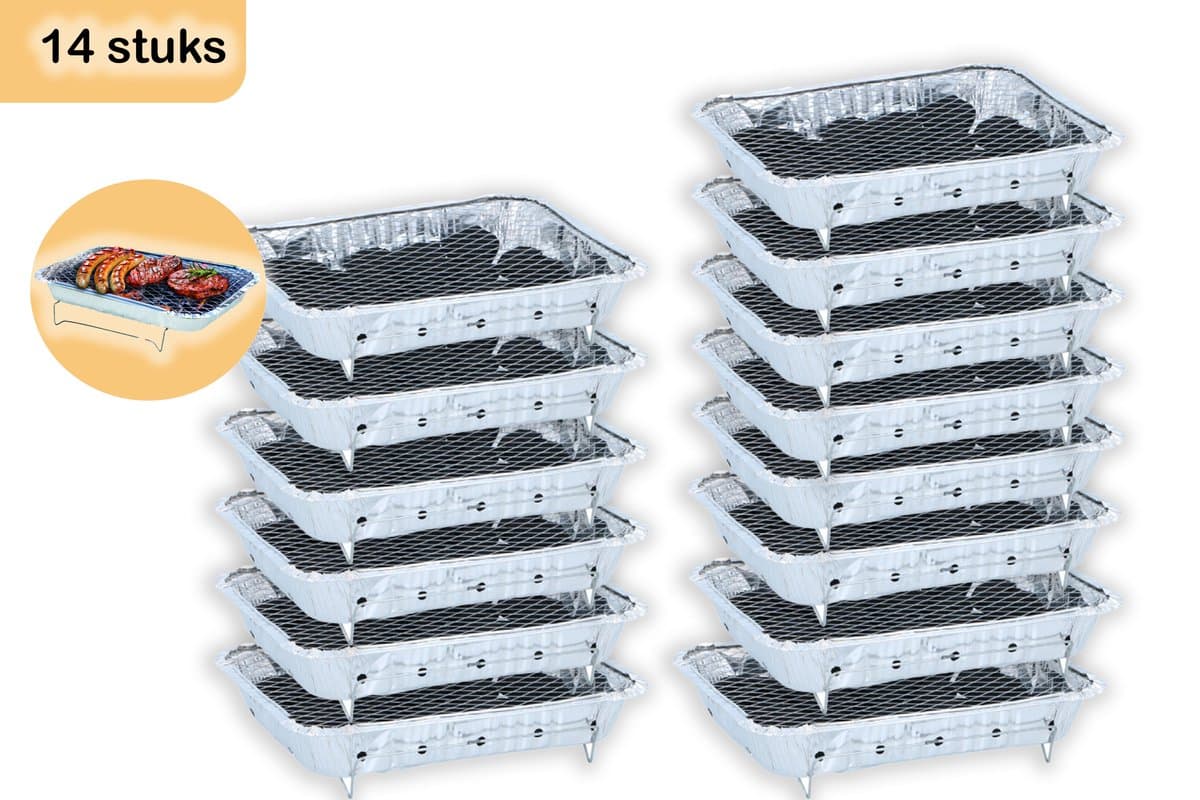 Wegwerpbarbecue 14 stuks – Instant BBQ met 600g Houtskool – Gebruiksklare Barbecue voor Camping, Picknick en Strand — afbeelding 1