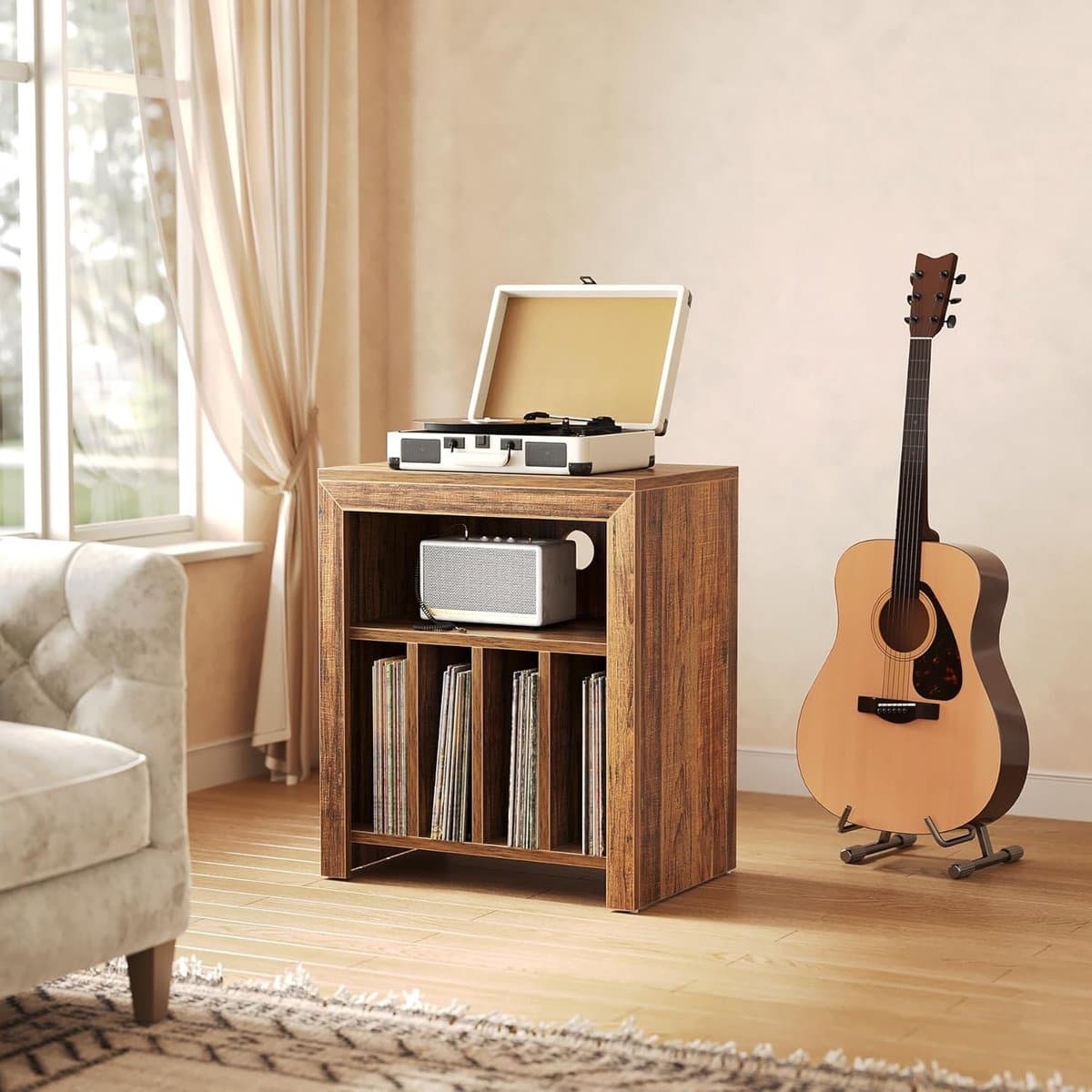 Tribesigns Platenspeler Meubel - Platenspeler-Standaard - Grote Houten Vinyl Platentafel met Ruimte voor Meer dan 100 Albums, Industriële Platenspelerstandaard voor Woonkamer, Slaapkamer, Studio, Rustiek Bruin — afbeelding 1