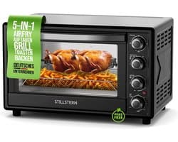 Stillstern mini heteluchtoven 35 l (DE-versie) pizza Ø28, CYCLONE PRO+ antiaanbaklaag, ontdooien, 2 uur timer, camping mini-heteluchtoven pizzaoven mini oven klein kipgrill met draaispies