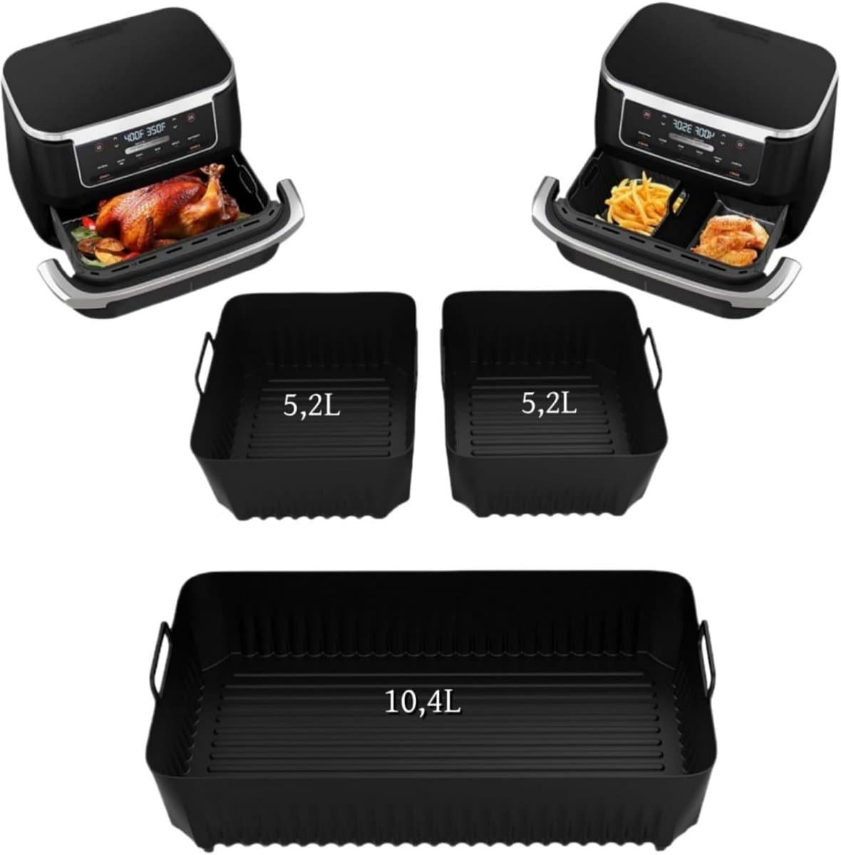Airfryer Accessoires Gescht voor Ninja Foodi flexdrawer AF500EU 10,4 L, 3 stuks siliconen vorm, herbruikbare airfryer-accessoires, heteluchtfriteuse accessoires voor Ninja Foodi flexdrawer AF500EU — afbeelding 1