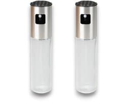 Olijfolie Sprayer Set – (2 stuks) – 100 ml – RVS/glas navulbare oliedispenser – fijne nevel voor salade, airfryer & barbecue