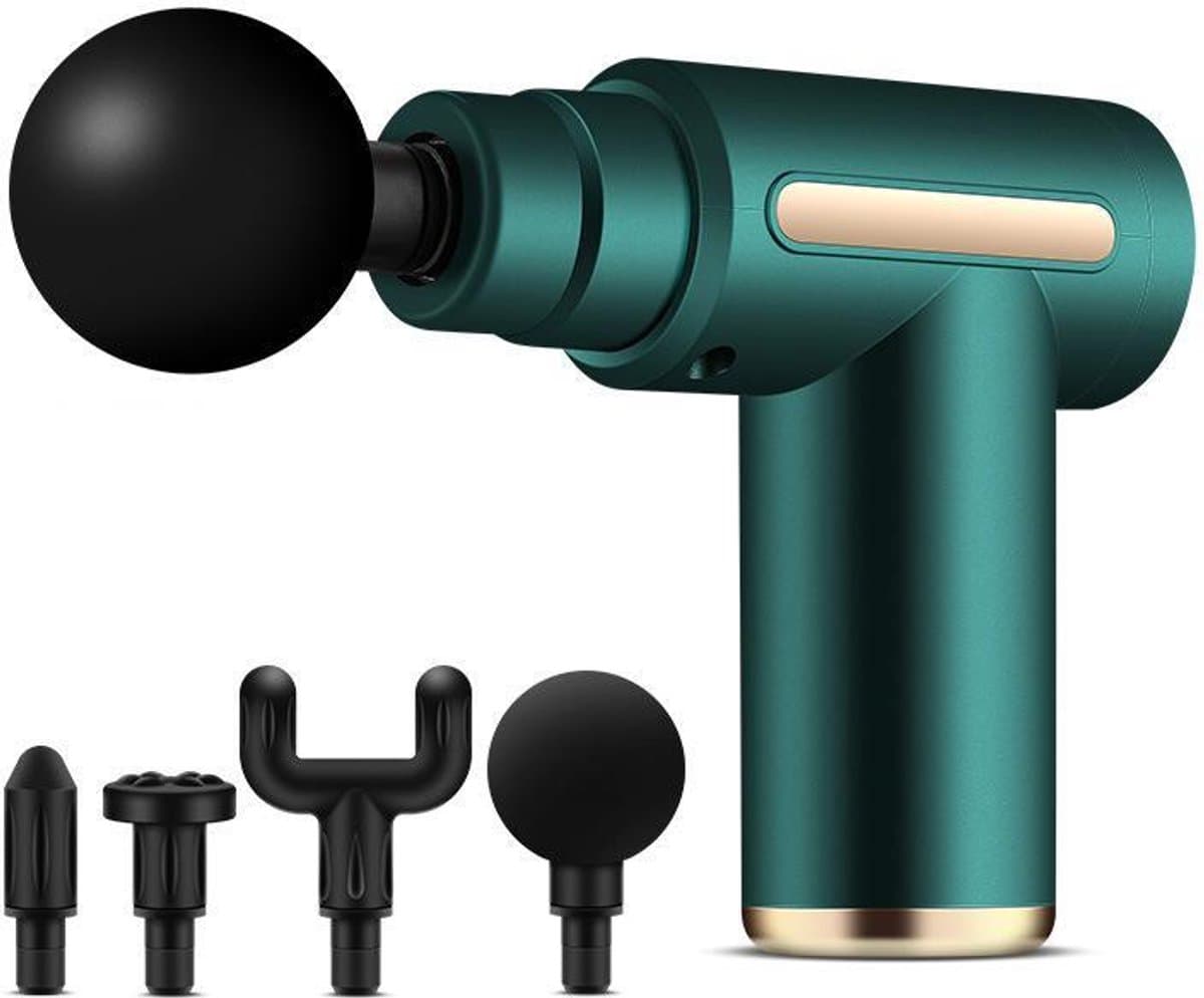 Mini spiermassagepistool - Draagbaar en stil - 6 snelheden en 4 koppen - Groen — afbeelding 1