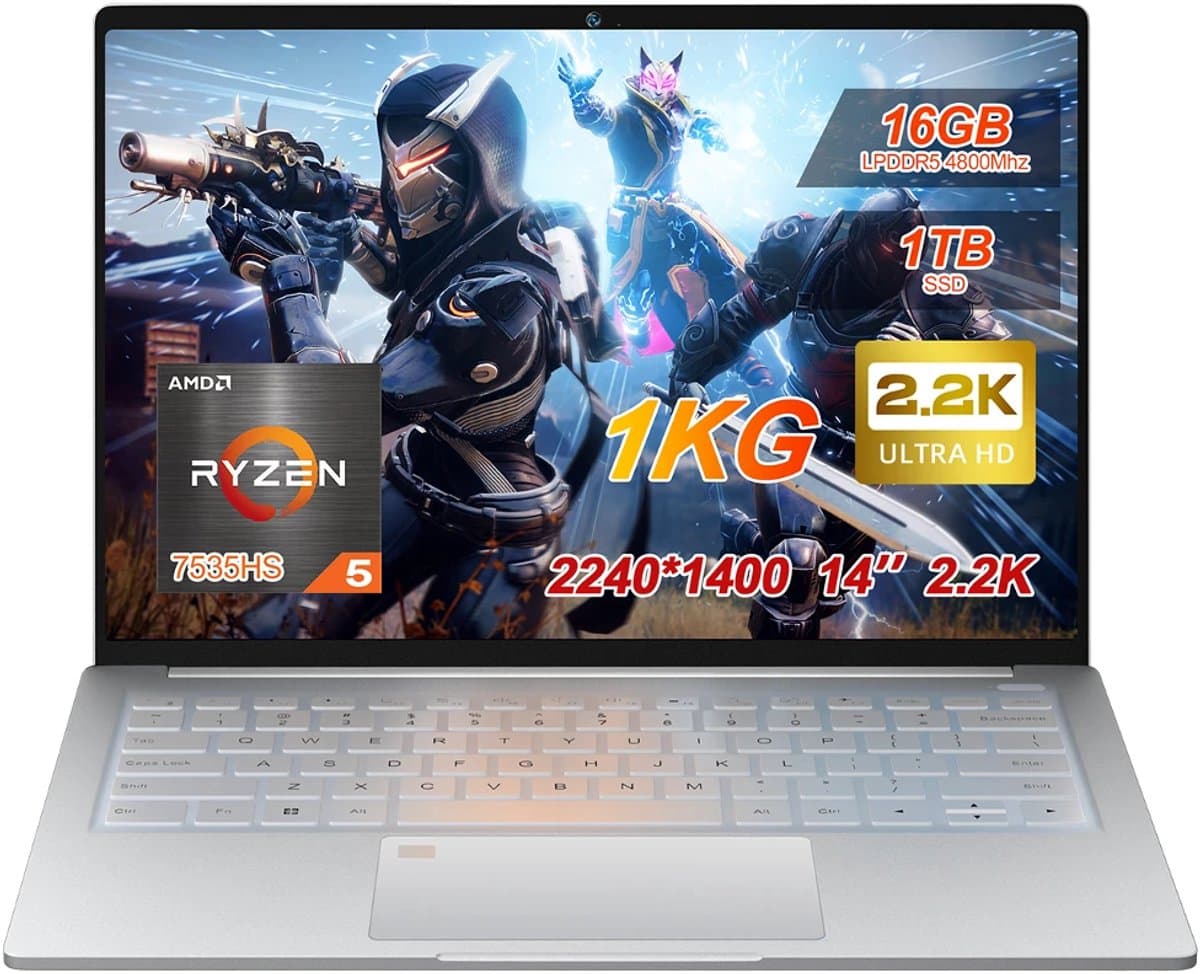 S14 Laptop 14 inch 2.2K 16:10 – AMD Ryzen 5 7535HS – 16GB LPDDR5 – 1TB NVMe SSD – 60Wh accu – WiFi 6 – Fingerprint – Windows 11 – Zilver — afbeelding 1