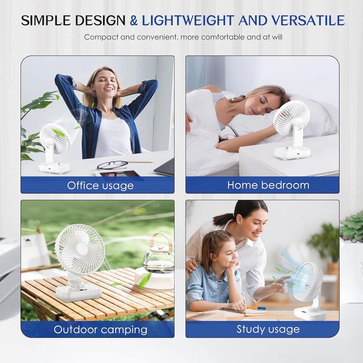 Draagbare Mini Tafelventilator met 4 Snelheden en Oscillatie voor Thuis en Kantoor — afbeelding 1
