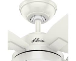 Binnenventilator met verlichting en trekschakelaar - 117 cm, 5 omkeerbare vleugels, zomer/winter gebruik, fris wit/grenen