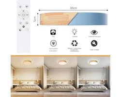 Dimbare Houten Plafondlamp - 3000K-6000K LED Lamp met Afstandsbediening - Moderne Verlichting voor Woonkamer, Slaapkamer en Hal - 32W, 30 cm, Blauw