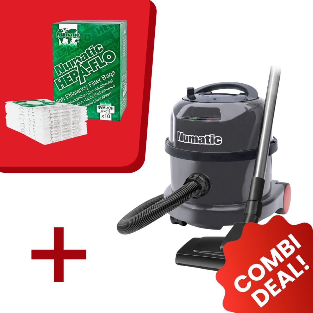 Numatic - Stofzuiger PPR240-11 - Graphite - Inclusief 10x Stofzuigerzak NVM-1CH Hepa — afbeelding 1