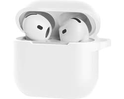 Jumada's Case Geschikt voor AirPods 4 Hoesje Hoes Siliconen Met Clip Cover - Hoesje Geschikt voor Apple AirPods 4 Hoes Siliconen - Wit