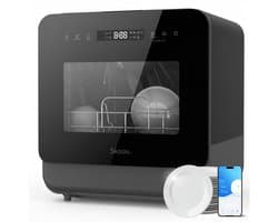 Skoov Vrijstaande mini vaatwasser met waterreservoir - Afwasmachine vrijstaand - Dishwasher - Vaatwas - Met bestekmand - Kleine vaatwasmachine - Smalle - Tafel - Camping - Zwart - Compact - 5 Couverts - 6 wasprogramma’s - 45 cm