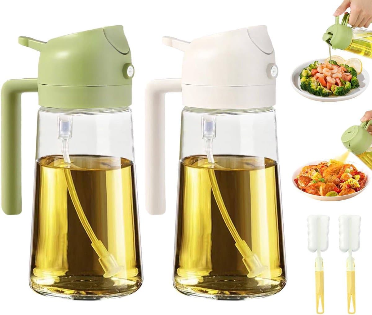 2 olievernevelaars voor het koken 16oz /470 ml olievernevelaars voor in de keuken, 2 in 1 olievernevelaar voor in de keuken, airfryer, salade, barbecue (ivoor, groen) — afbeelding 1