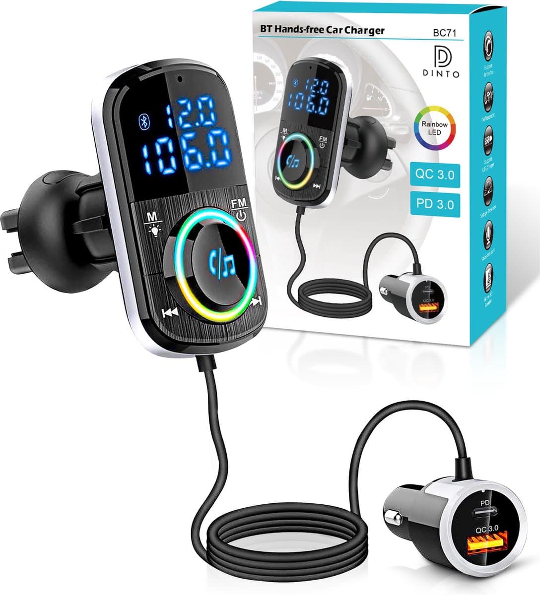 DINTO® Bluetooth FM Transmitter BC71 - Auto Lader - Bluetooth Receiver — afbeelding 1