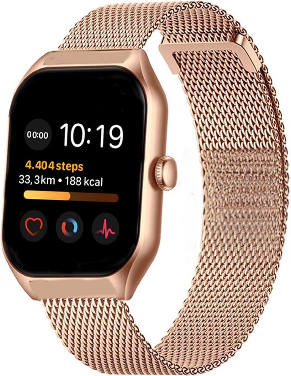 Royal Supplies C50 - Smartwatch- Smartwatch Dames & Heren - Screenprotector - 2026 - Bellen- HD Touchscreen - Horloge - Stappenteller - Bloeddrukmeter - Saturatiemeter - IOS & Android - Rose goud staal — afbeelding 1
