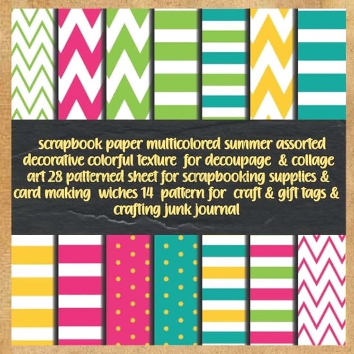 Veelkleurig scrapbookpapier met zomerse motieven en decoratieve kleurtexturen voor decoupage en collagekunst, 28 bedrukte vellen voor scrapbookingbenodigdheden en ... voor knutselwerk, cadeaulabels en creatieve projecten — afbeelding 1