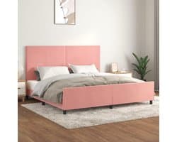 Bedframe met hoofdeinde, roze, 200 x 200 cm, fluwelen familiebed, hotelbed, bedframe voor slaapkamer, hotel, logeerkamer