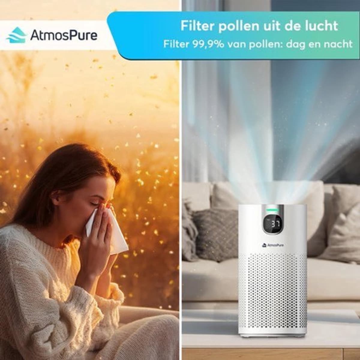 Luchtreiniger Wit HEPA 13 + Koolstoffilter - 24 Watt Vermogen - 98 m² Oppervlakte - Elektrisch - Voor Huisstof, Pollen En Geuren — afbeelding 1