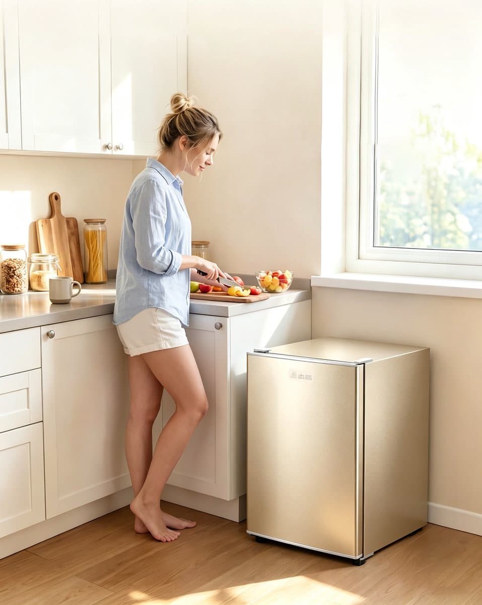 Eendeurs minikoelkast 29L alleen koelfunctie goudkleurig energielabel A geluidsniveau 38 dB voor studentenkamer kantoor en slaapkamer afmetingen 55*40*39 cm — afbeelding 1