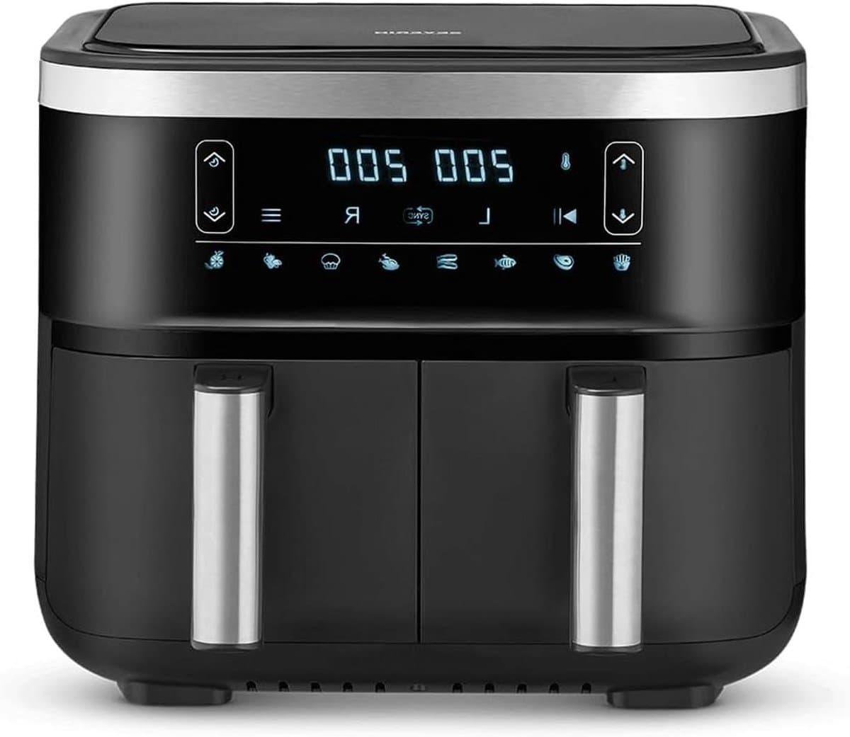 Dubbele Heteluchtfriteuse - Airfryer XXL - Gezond Koken - Parallel Garen - 2x 3.8L - Zwart Zilver — afbeelding 1