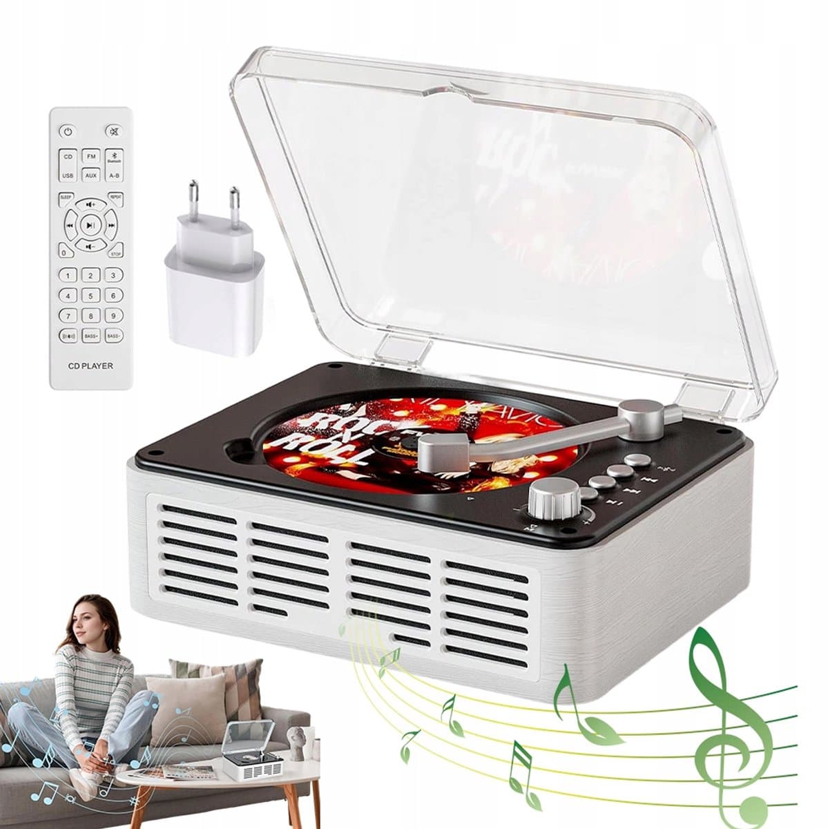 Desktop CD Speler - Multifunctioneel CD Speler - Retro Bluetooth Luidspreker - FM Radio - Ondersteunt MP3/WMA-formaten - Bluetooth 2-way - Dubbele Stereoluidsprekers - 20x15x7 cm - Voor Thuis en Kantoor — afbeelding 1