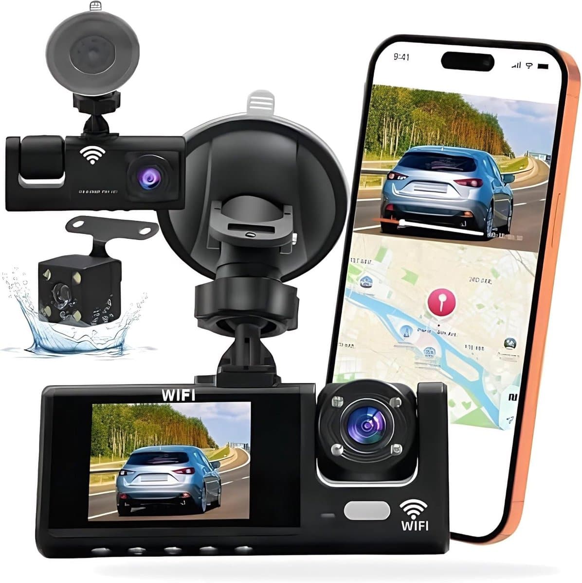 Dashcam - Zwart - 3 Camera's - Full HD 1080P - Voor Auto's en Mountainbikers — afbeelding 1