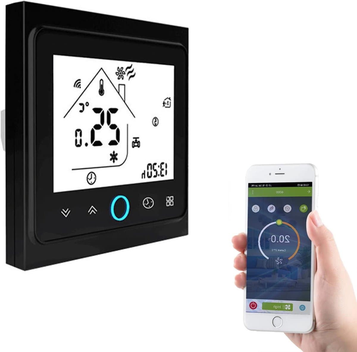 Wifi Thermostaat - Temperatuurregelaar Vloerverwarming - Energie Besparen - Spraakbesturing Compatibel - 16A - Zwart — afbeelding 1